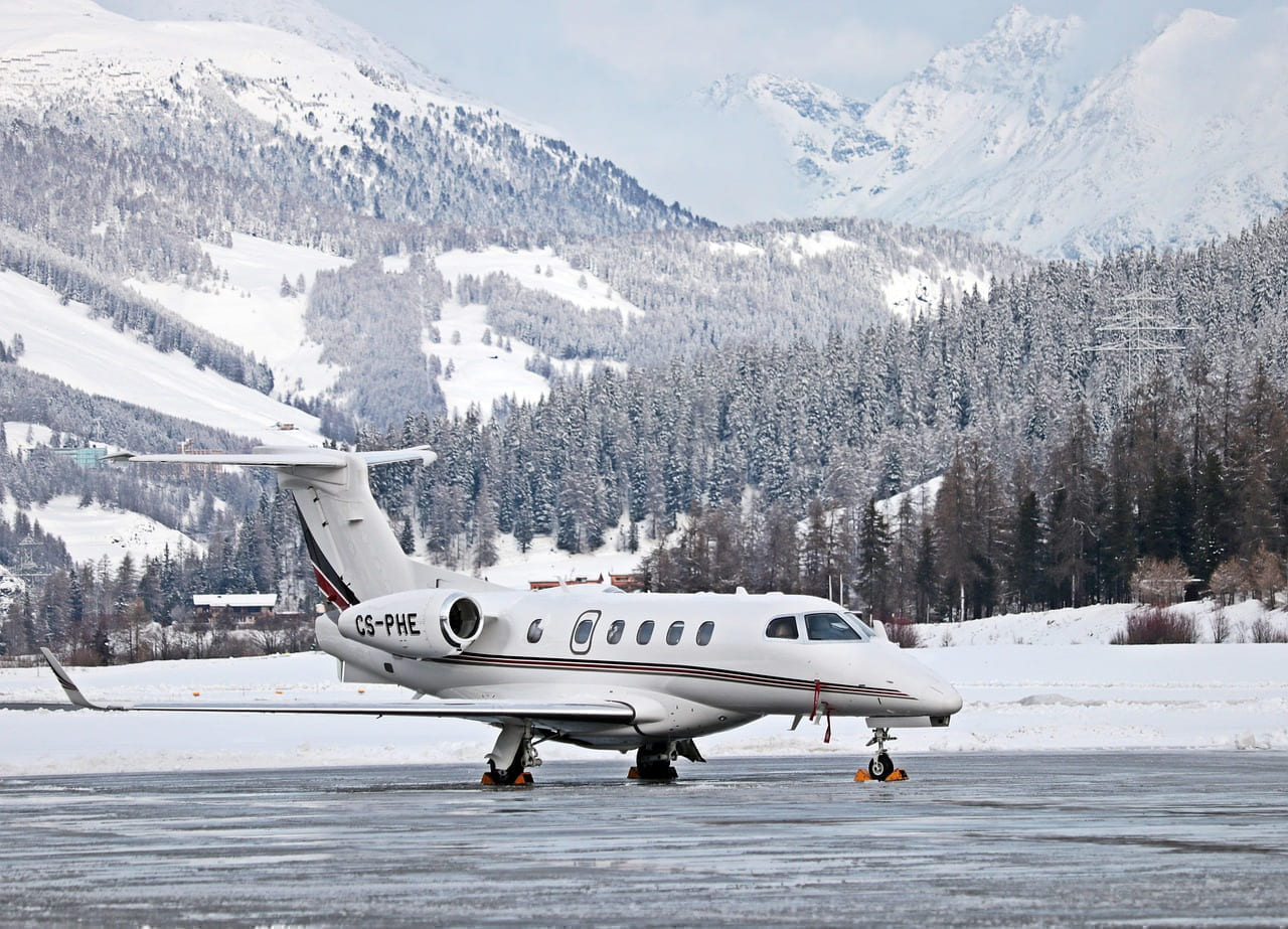 plane, travel, vacations, flight, st moritz, to travel, frost, cold, winter, landscape, airport, switzerland, swiss alps, alps, nature, mountains, private plane, graubünden, engadin, samedan, 1707 m above sea level, m, samedan airport, engadin-airport, highest airfield in europe, private jet, runway, icy on Points and Pathways